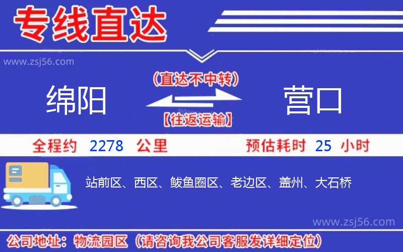 綿陽到營口物流公司