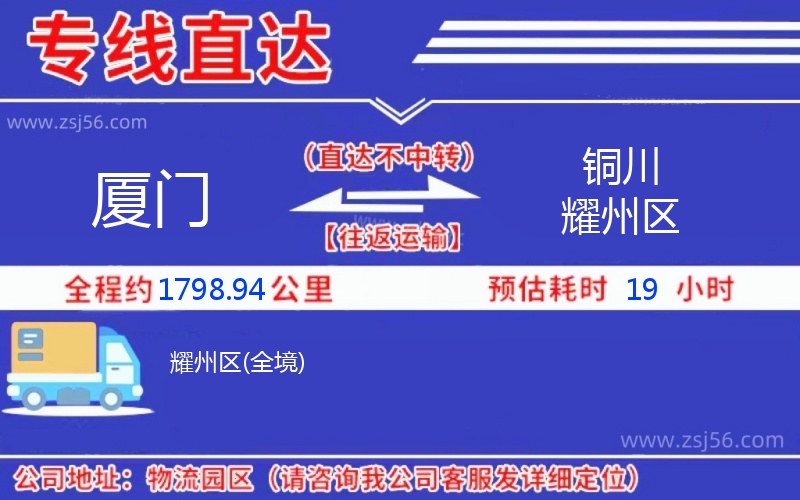 廈門(mén)到銅川耀州區(qū)物流公司